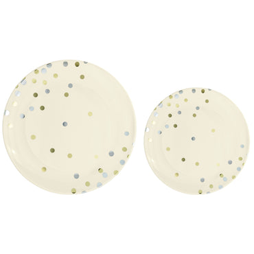 Vanilla Creme Hot Stamped Premium Plastic Plates with Dots 20pk