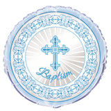 Radiant Cross Blue Baptism Foil Balloon 45cm - Party Savers