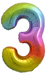 Rainbow Number 3 Foil Balloon 86cm Each