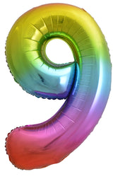 Rainbow Number 9 Foil Balloon 86cm Each