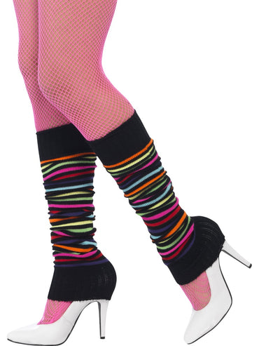 Black Neon Striped Legwarmers - Party Savers