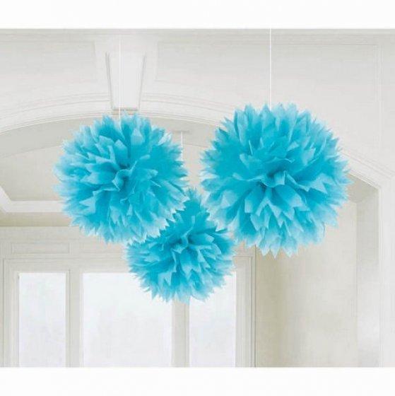 Caribbean Blue Fluffy Tissue Decorations 40cm 3Pk