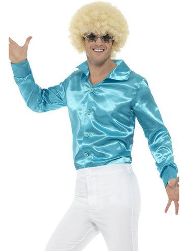 Mens Costume - Blue Satin Look Shirt - Party Savers