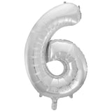 Number 6 Silver Foil Balloon 86cm - Party Savers