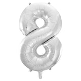 Number 8 Silver Foil Balloon 86cm - Party Savers