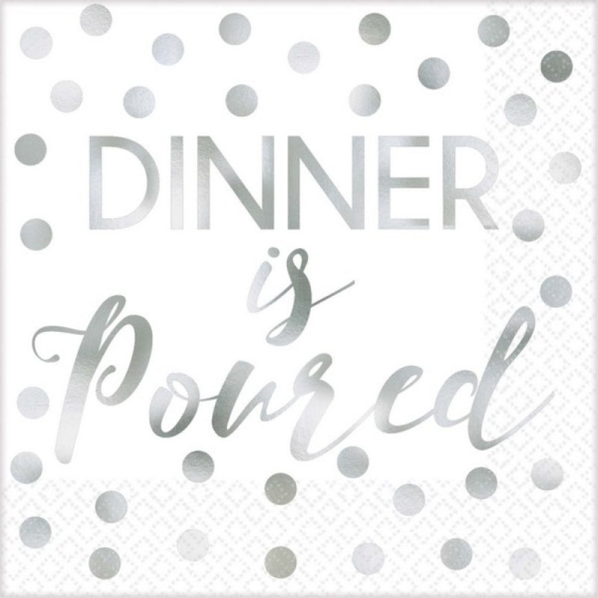 Dinner is Poured Beverage Napkins - Foil Hot-Stamped 16pk - Party Savers