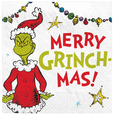 Dr. Seuss The Grinch Merry Grinchmas Beverage Napkins 16pk - Party Savers