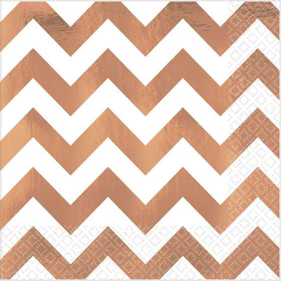 Rose Gold Premium Chevron Hot Stamped Lunch Napkins 33cm x 33cm 16pk