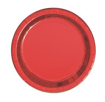 Red Foil Round Plates 18cm 8pk - Party Savers