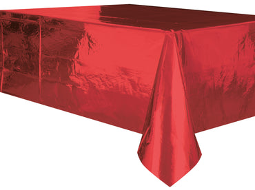 Metallic Red Plastic Rectangle Tablecover 137cm x 274cm - Party Savers