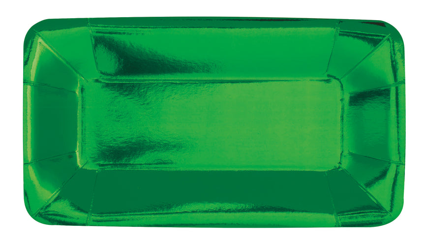 Green Foil Rectangle Appetizer Paper Plates 23cm x 13cm 8pk - Party Savers