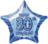 Blue Glitz 30th Birthday Star Foil Balloon 50cm - Party Savers