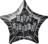 Black Glitz Happy Birthday Star Foil Balloon 50cm - Party Savers