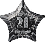 Black Glitz 21st Birthday Star Foil Balloon 50cm - Party Savers