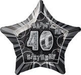 Black Glitz 40th Birthday Star Foil Balloon 50cm - Party Savers