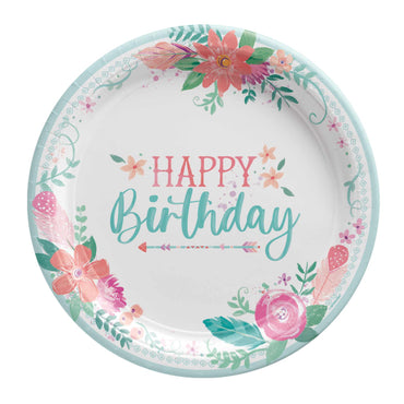 Free Spirit Happy Birthday Paper Plates  23cm 8pk