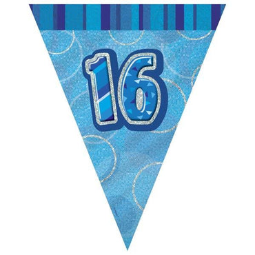 Blue Glitz 16th Flag Banner 3.65M - Party Savers