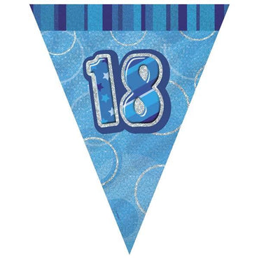 Blue Glitz 18th Flag Banner 3.65M - Party Savers