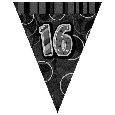 Black Glitz 16th Flag Banner 3.65m - Party Savers