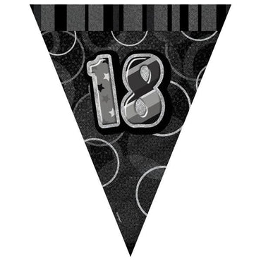 Black Glitz 18th Flag Banner 3.65m - Party Savers