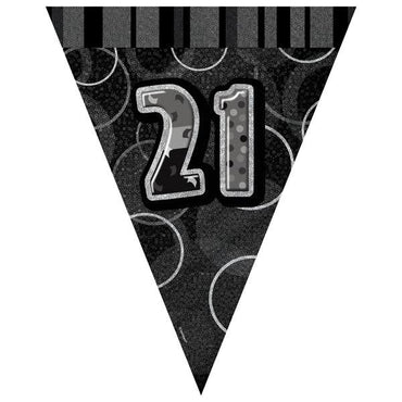 Black Glitz 21st Flag Banner 3.65m - Party Savers