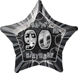 Black Glitz 90th Birthday Star Foil Balloon 50cm - Party Savers