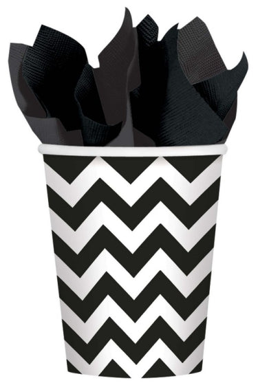 Jet Black Chevron Cups 266ml 8pk