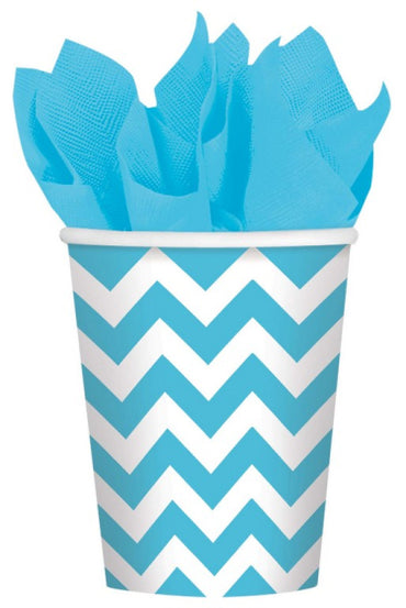 Caribbean Blue Chevron Cups 266ml 8pk