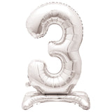 Silver Number 3 Standing Air-Filled Foil Balloon 76.2cm Each