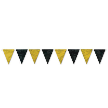 Black and Gold Pennant Banner 11in x 12ft. each - Party Savers