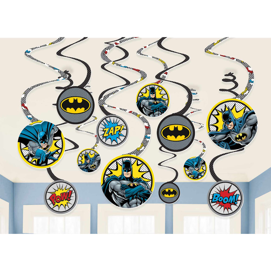 Batman Heroes Unite Spiral Swirls Hanging Decorations 12pk