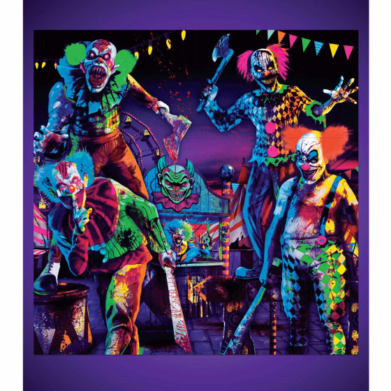 Creepy Carnival Backdrop Scene Setters Black Light Reactive 82cm x 54cm 6pk