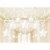 Frosty White Shooting Stars Foil Mega Value Pack Swirl Decorations 30pk - Party Savers