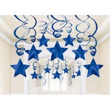 Frosty White Shooting Stars Foil Mega Value Pack Swirl Decorations 30pk - Party Savers