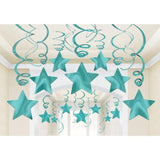 Frosty White Shooting Stars Foil Mega Value Pack Swirl Decorations 30pk - Party Savers