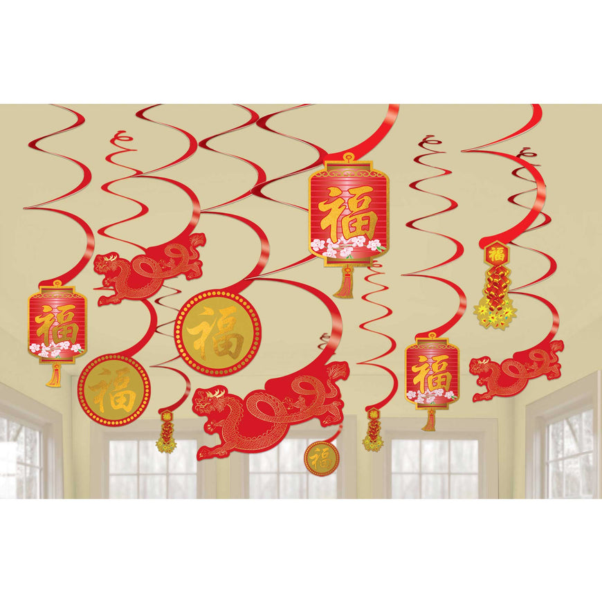 Chinese New Year Swirl Decorations Value Pack 12pk