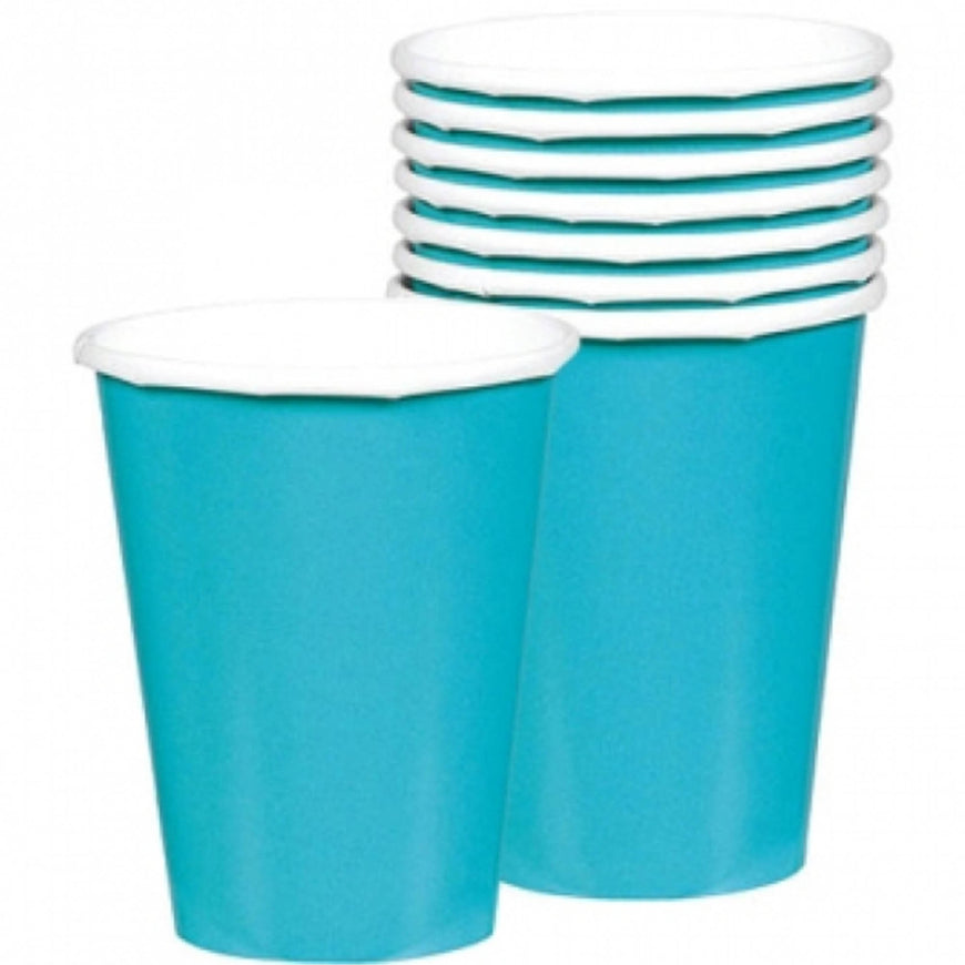 Caribbean Blue Paper Cups 266ml 20pk - Party Savers