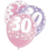 Black Glitz 30th Birthday Latex Balloons 30cm 6pk - Party Savers