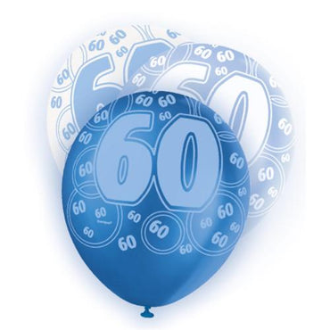 Blue Glitz 60th Birthday Latex Balloons 30cm 6pk - Party Savers