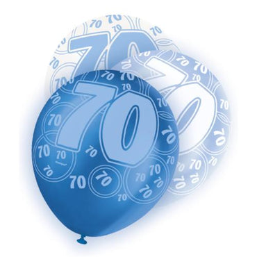 Blue Glitz 70th Birthday Latex Balloons 30cm 6pk - Party Savers