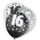 Black Glitz 16th Birthday Latex Balloons 30cm 6pk - Party Savers