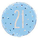 Blue 21 Prismatic Foil Balloon Packaged 45cm Each