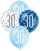 Blue & White Assorted 30 Latex Balloons 30cm 6pk