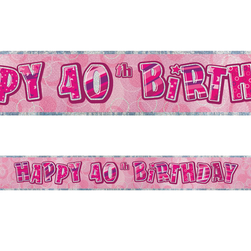 Black Glitz 40th Birthday Foil Banner 3.6m - Party Savers