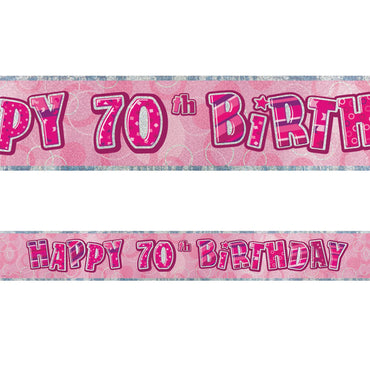 Black Glitz 70th Birthday Foil Banner 3.6m - Party Savers