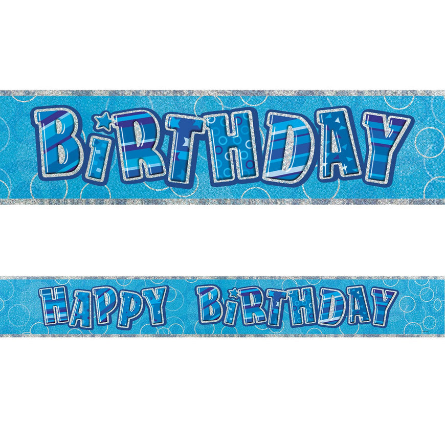 Blue Glitz Happy Birthday Foil Banner 3.6m - Party Savers