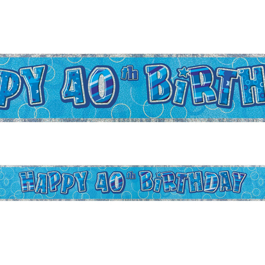 Blue Glitz 40th Birthday Foil Banner 3.6m - Party Savers