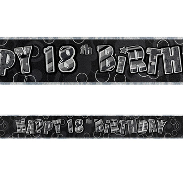 Black Glitz 18th Birthday Foil Banner 3.6m - Party Savers