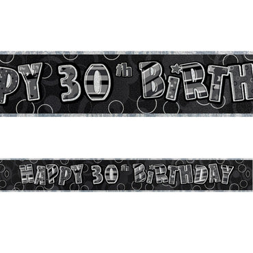 Black Glitz 30th Birthday Foil Banner 3.6m - Party Savers