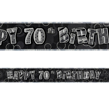 Black Glitz 70th Birthday Foil Banner 3.6m - Party Savers